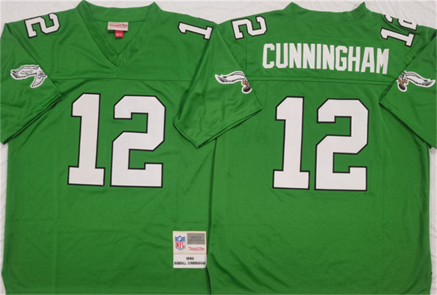 Men's Kelly Green Philadelphia Eagles #12 Randall Cunningham Throwback Stitched Football Jersey